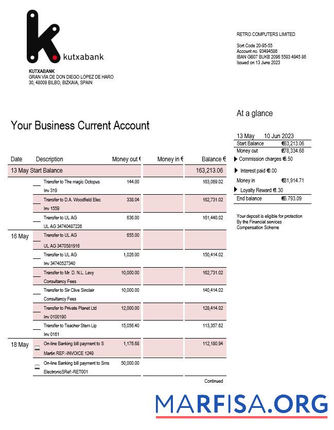 Downloadable Kutxabank company account statement Word and PDF template